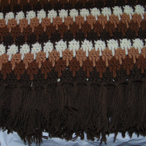 Vintage Afghan, Handmade, Shades of Brown, Beige and Ivory, 60 x76 - Picture 11 of 16